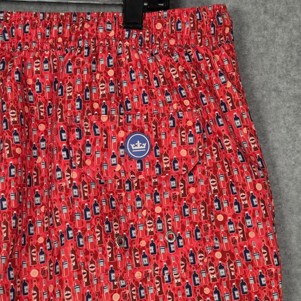Peter Millar Men XL Seaside Co Swim Trunks Red Bottle Print AOP